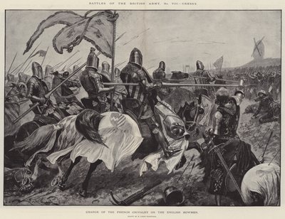 イギリスのボウメンでのイギリス軍、クレッシー、フランス騎士団の突撃の戦い 作： Richard Caton Woodville junior